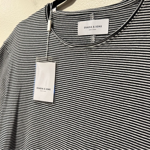 NWT Ovadia&Sons brand men's tee contrast stripe white black T-shirt, size medium - Picture 3 of 9